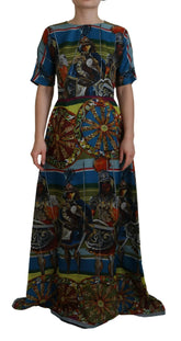 Dolce & Gabbana Multicolor Sicily Silk A-line Long Gown Dress - IT40|S - Dresses