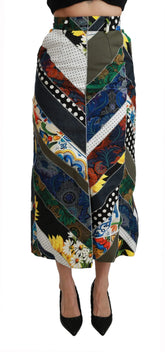 Dolce & Gabbana Multicolor Silk Geometric High Waist Maxi Skirt - IT40|S - Skirts
