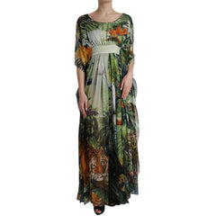 Dolce & Gabbana Multicolor Silk Jungle Print Women Maxi Dress - IT36|XXS - Dresses