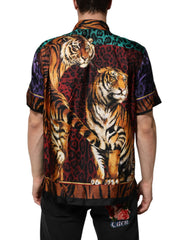 Dolce & Gabbana Multicolor Silk Tiger Print Hawaiian T-shirt - T-Shirts