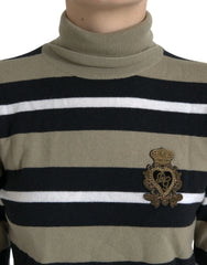 Dolce & Gabbana Multicolor Stripe Wool Logo Pullover Sweater - IT42|M - Sweaters