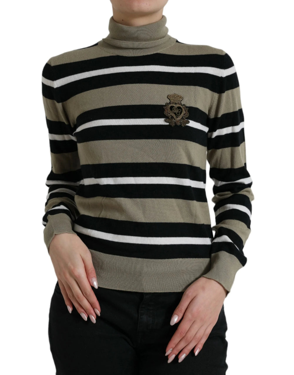 Dolce & Gabbana Multicolor Stripe Wool Logo Pullover Sweater - IT42|M - Sweaters