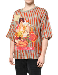 Dolce & Gabbana Multicolor Striped Graphic Linen Round Neck T-shirt - IT54 | XL - T-Shirts