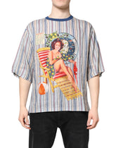 Dolce & Gabbana Multicolor Striped Pin Up Linen Round Neck T-shirt - T-Shirts