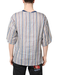 Dolce & Gabbana Multicolor Striped Pin Up Linen Round Neck T-shirt - T-Shirts