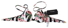 Dolce & Gabbana Multicolor Striped Rose Print Swimwear Bikini Tops - IT1 | XS - Swimwear Tops
