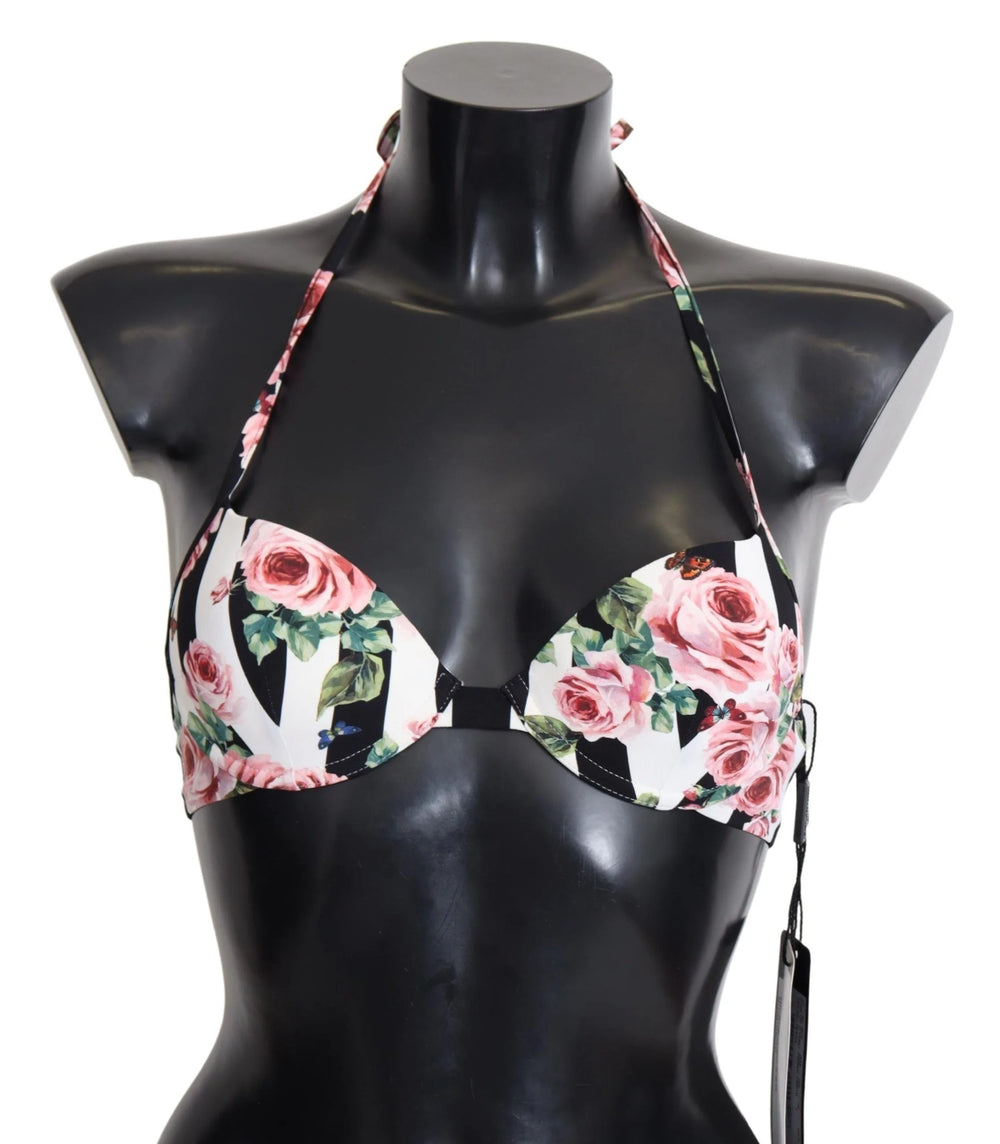 Dolce & Gabbana Multicolor Striped Rose Print Swimwear Bikini Tops - IT1 | XS - Swimwear Tops