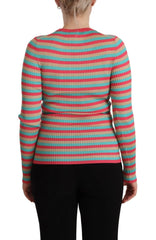 Dolce & Gabbana Multicolor Stripes Silk Crew Neck Pullover Top - IT44|L - Sweaters