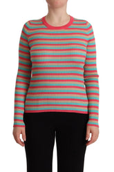 Dolce & Gabbana Multicolor Stripes Silk Crew Neck Pullover Top - IT44|L - Sweaters