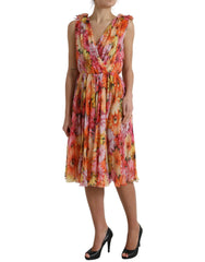 Dolce & Gabbana Multicolor Sunflower Print Silk Midi Dress - IT48|XXL - Dresses