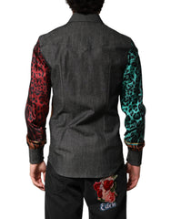 Dolce & Gabbana Multicolor Tiger Leopard Print Silk Men Shirt - IT38|XS