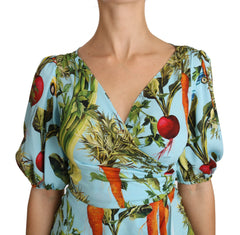 Dolce & Gabbana Multicolor Vegetable Print Silk Top Peplum Wrap Blouse - IT36 | XS - Blouses