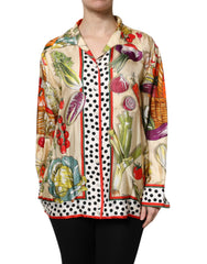 Dolce & Gabbana Multicolor Vegetables Silk Long Sleeves Top - Blouses