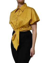 Dolce & Gabbana Mustard Collared Short Sleeves Blouse Top - IT46|XL - Blouses