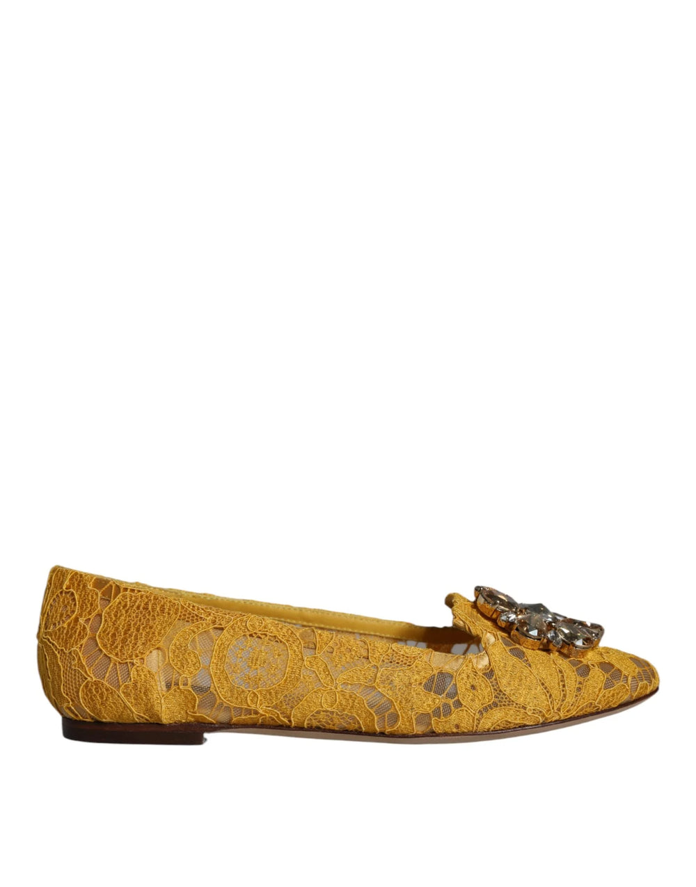 Dolce & Gabbana Mustard Lace Crystal Ballet Flats Loafer Shoes - EU35/US4.5 - Flats