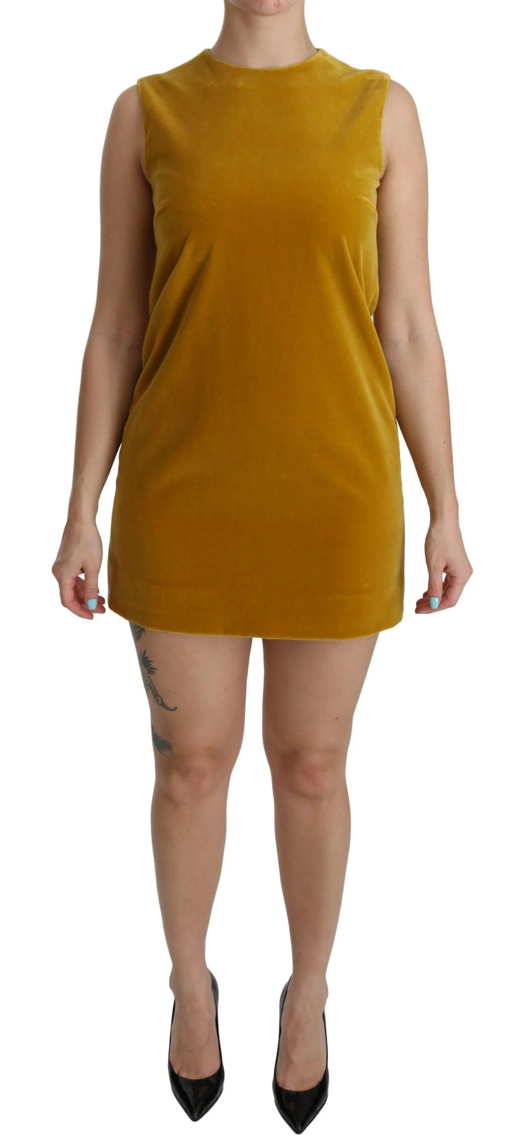 Dolce & Gabbana Mustard Velvet Stretch Shift Mini Dress - IT40|S - Dresses