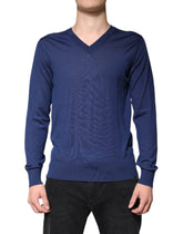 Dolce & Gabbana Navy Blue Cashmere V-neck Pullover Sweater - IT48 | M - Sweaters