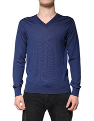Dolce & Gabbana Navy Blue Cashmere V-neck Pullover Sweater - IT48 | M - Sweaters