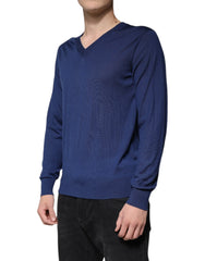 Dolce & Gabbana Navy Blue Cashmere V-neck Pullover Sweater - IT48 | M - Sweaters
