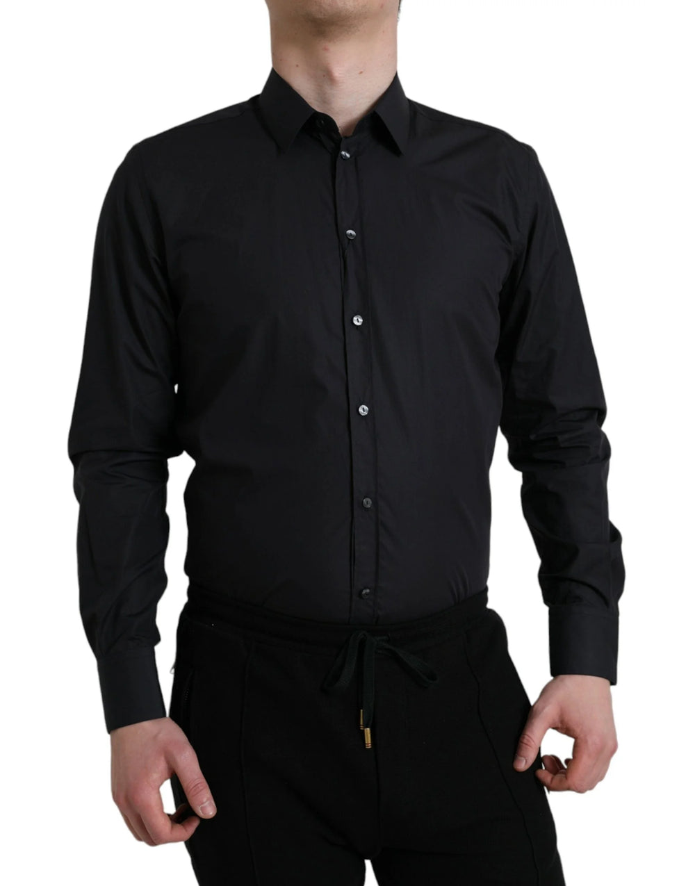 Dolce & Gabbana Navy Blue Cotton Collared Formal Dress Shirt - Shirts