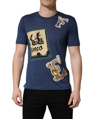 Dolce & Gabbana Navy Blue Cotton Graphic Crew Neck T-shirt - IT46 | S