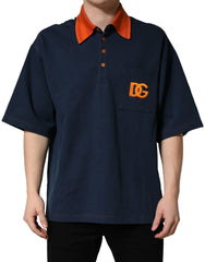 Dolce & Gabbana Navy Blue Cotton Logo Short Sleeves Men Polo T-shirt - IT48 | M