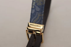 Dolce & Gabbana Navy Blue Jacquard Gold Tone Logo Metal Buckle Belt - 75 cm / 29,5 Inches - Belts