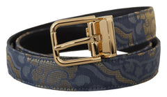 Dolce & Gabbana Navy Blue Jacquard Gold Tone Logo Metal Buckle Belt - 75 cm / 29,5 Inches - Belts