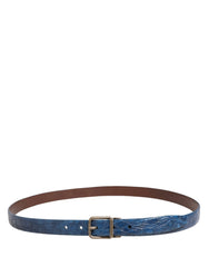 Ceinture en cuir bleu marine Dolce & Gabbana, boucle en métal doré - 105 cm / 42 pouces