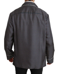 Dolce & Gabbana Navy Blue Patterned Double Breasted Coat Jacket - IT4 | L - Sport Jackets