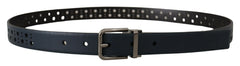 Dolce & Gabbana Navy Blue Perforated Leather Skinny Metal Buckle Belt - 90 cm / 36 Inches - Belts