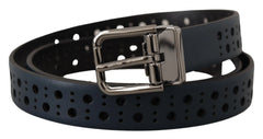 Dolce & Gabbana Navy Blue Perforated Leather Skinny Metal Buckle Belt - 90 cm / 36 Inches - Belts