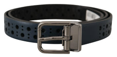 Dolce & Gabbana Navy Blue Perforated Leather Skinny Metal Buckle Belt - 90 cm / 36 Inches - Belts