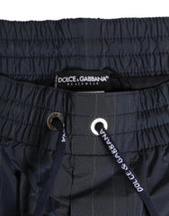 Dolce & Gabbana Navy Blue Polyester Nylon Pinstripe Men’s Swimwear - IT4 | S - Swim Boxers
