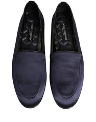 Dolce & Gabbana Navy Blue Satin DG Logo Dress Loafers Shoes - EU44/US11
