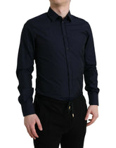 Dolce & Gabbana Navy Blue Slim Fit Formal GOLD Dress Shirt - Shirts