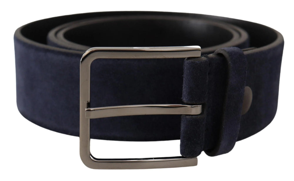 Dolce & Gabbana Navy Blue Velvet Leather Silver Logo Buckle Belt - 90 cm / 36 Inches - Belts