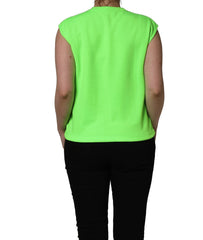 Dolce & Gabbana Neon Green DG Sequined Sleeveless Jersey Top - IT36|XXS