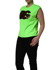 Dolce & Gabbana Neon Green DG Sequined Sleeveless Jersey Top - IT36|XXS