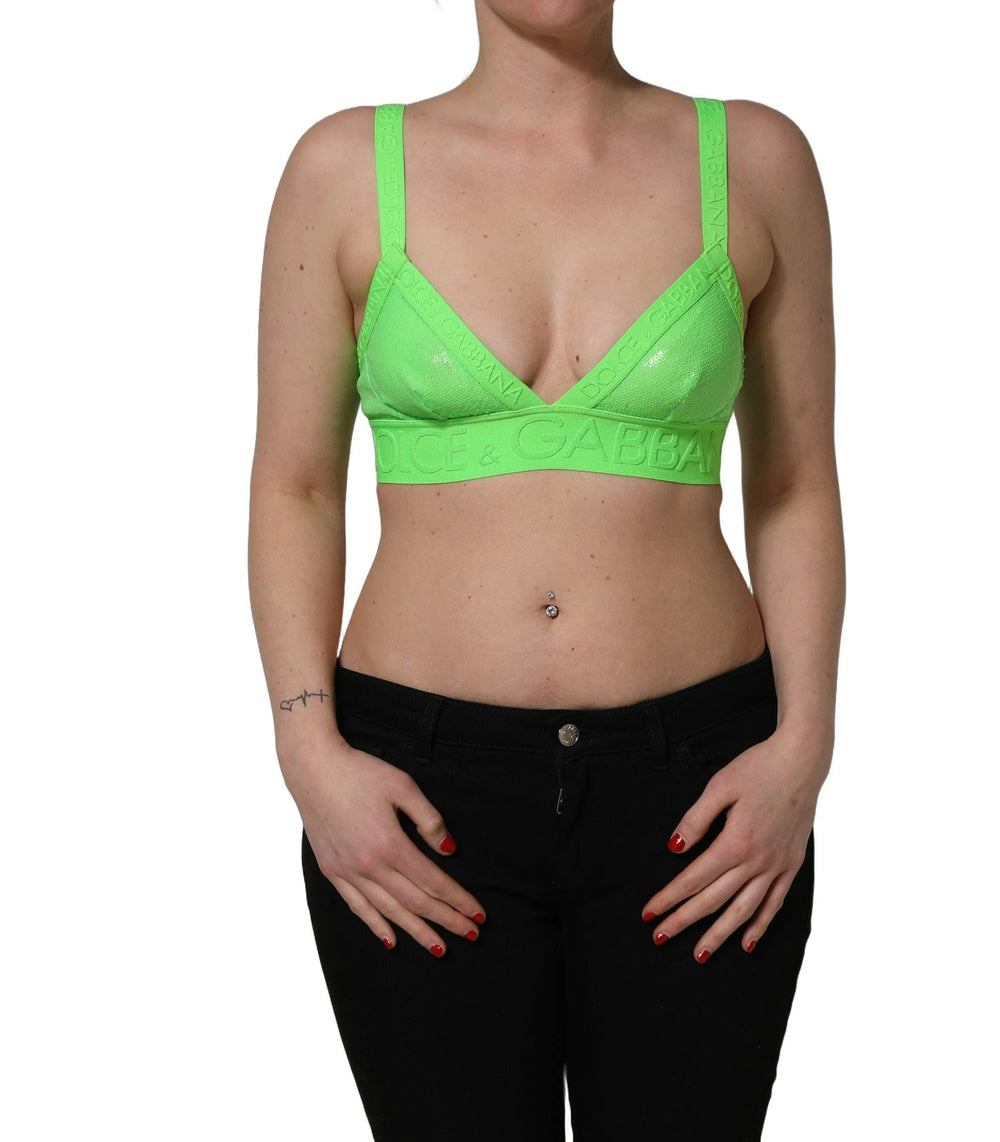 Dolce & Gabbana Neon Green Soft Cup Logo-Trim Bra Cropped Top - IT2 | S