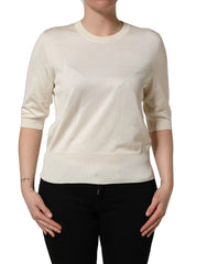 Dolce & Gabbana Off White 3/4 Sleeves Crewneck Pullover Sweater - IT50|3XL