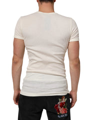 Dolce & Gabbana Off White Cotton Short Sleeve Henley T-shirt - IT44 | XS