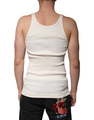 Dolce & Gabbana Off White Cotton Sleeveless Round Neck Tank T-shirt - IT46 | S - Tank Tops