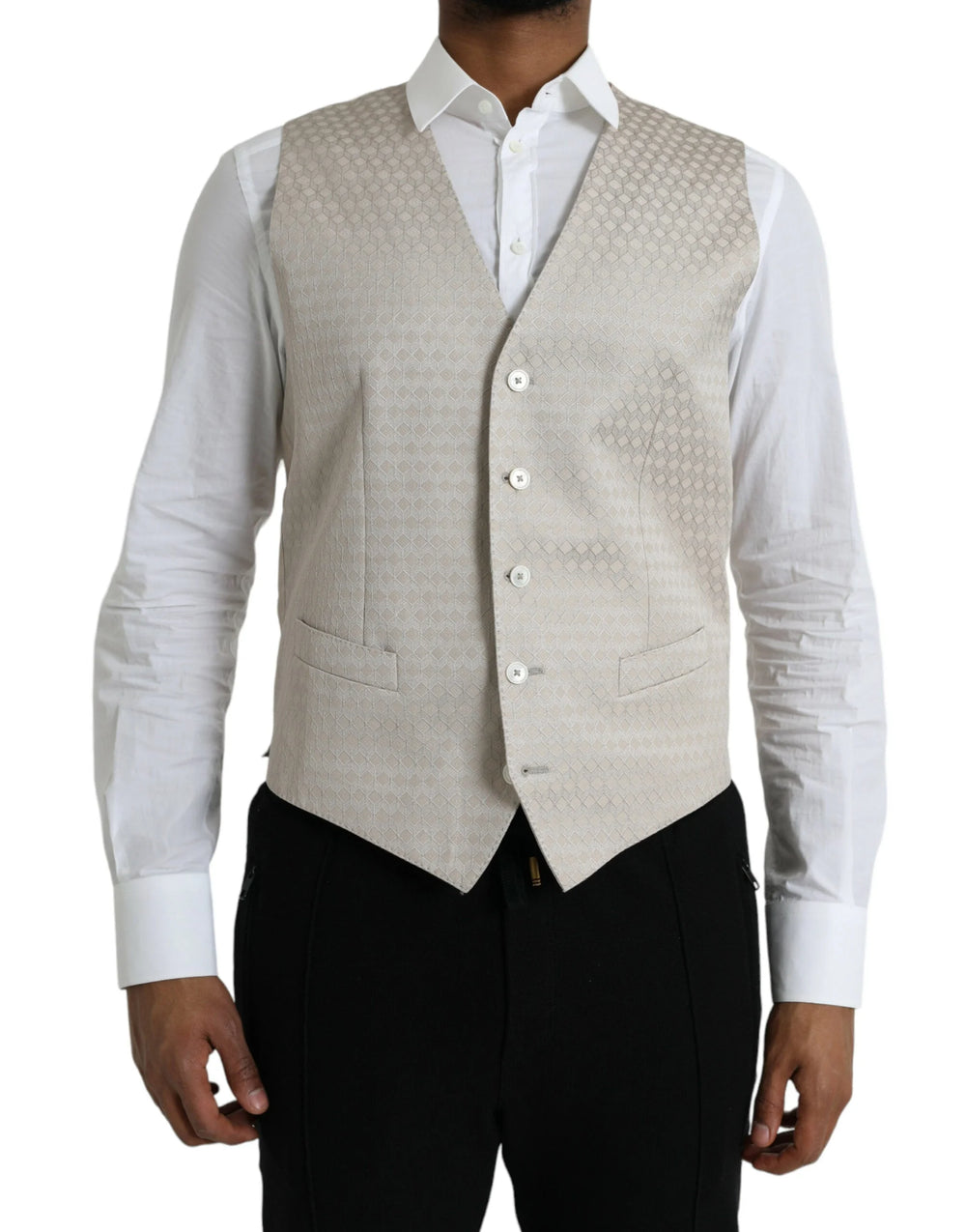 Dolce & Gabbana Off White Cotton Waistcoat Dress Formal Vest - IT48 | M - Vests