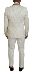 Dolce & Gabbana Off White Gold Striped Tuxedo Slim Fit Suit - Tuxedos
