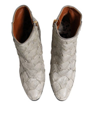 Dolce & Gabbana Off White Leather Heels Ankle Boots Shoes - EU39/US8.5 - Boots