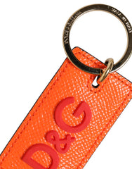 Dolce & Gabbana Orange Calf Leather Logo Metal Ring Keychain Keyring