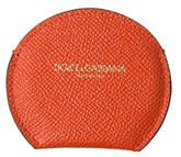 Dolce & Gabbana Orange Calfskin Leather Round Logo Hand Mirror Holder - Face Mirrors