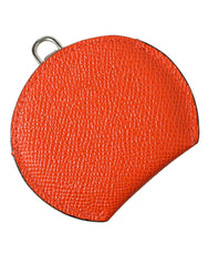 Dolce & Gabbana Orange Calfskin Leather Round Logo Hand Mirror Holder - Face Mirrors