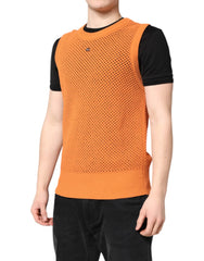 Dolce & Gabbana Orange Cashmere Round Neck Sleeveless T-shirt - IT48 | M - Tank Tops